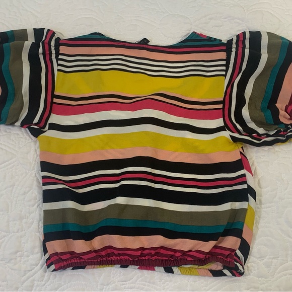 Express Colorful Striped Tie V Neckline Short Balloon Sleeve Top Size S/P. - Picture 5 of 7
